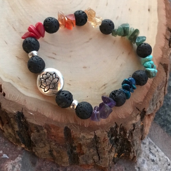 Genuine gemstones 7 chakra lotus flower bracelet - Picture 2 of 10